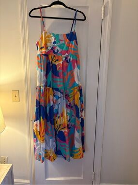 J. Crew Multicolor Tropical Print Maxi Dress - Blue, Yellow, Pink, Orange, Green